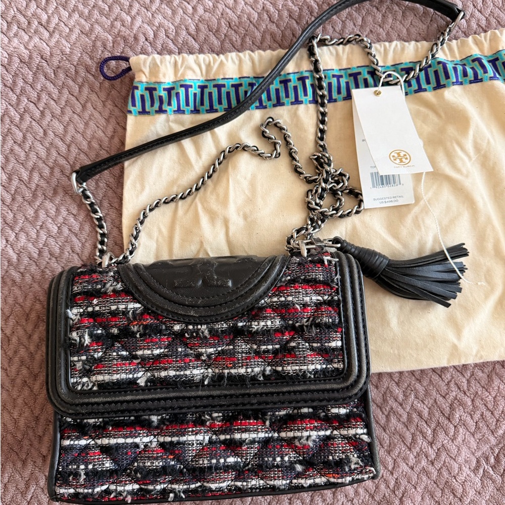 Tory Burch Fleming Tweed Convertible Shoulder Bag Small